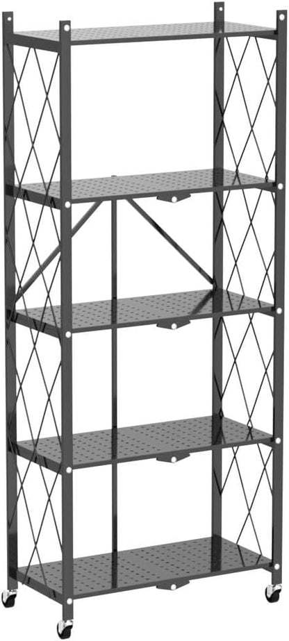 Étagère Pliante 5 Niveaux en Métal avec Roues – Rangement Robuste