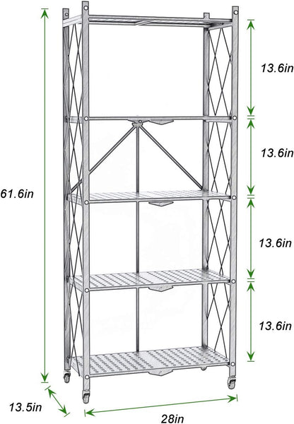 Étagère Pliante 5 Niveaux en Métal avec Roues – Rangement Robuste