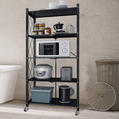 Étagère Pliante 5 Niveaux en Métal avec Roues – Rangement Robuste